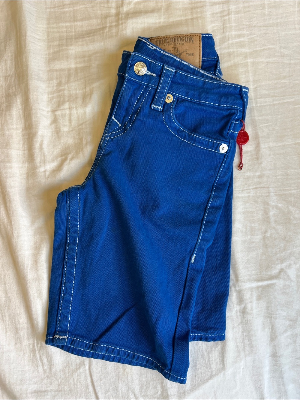 True Religion Boys White Stitched Shorts